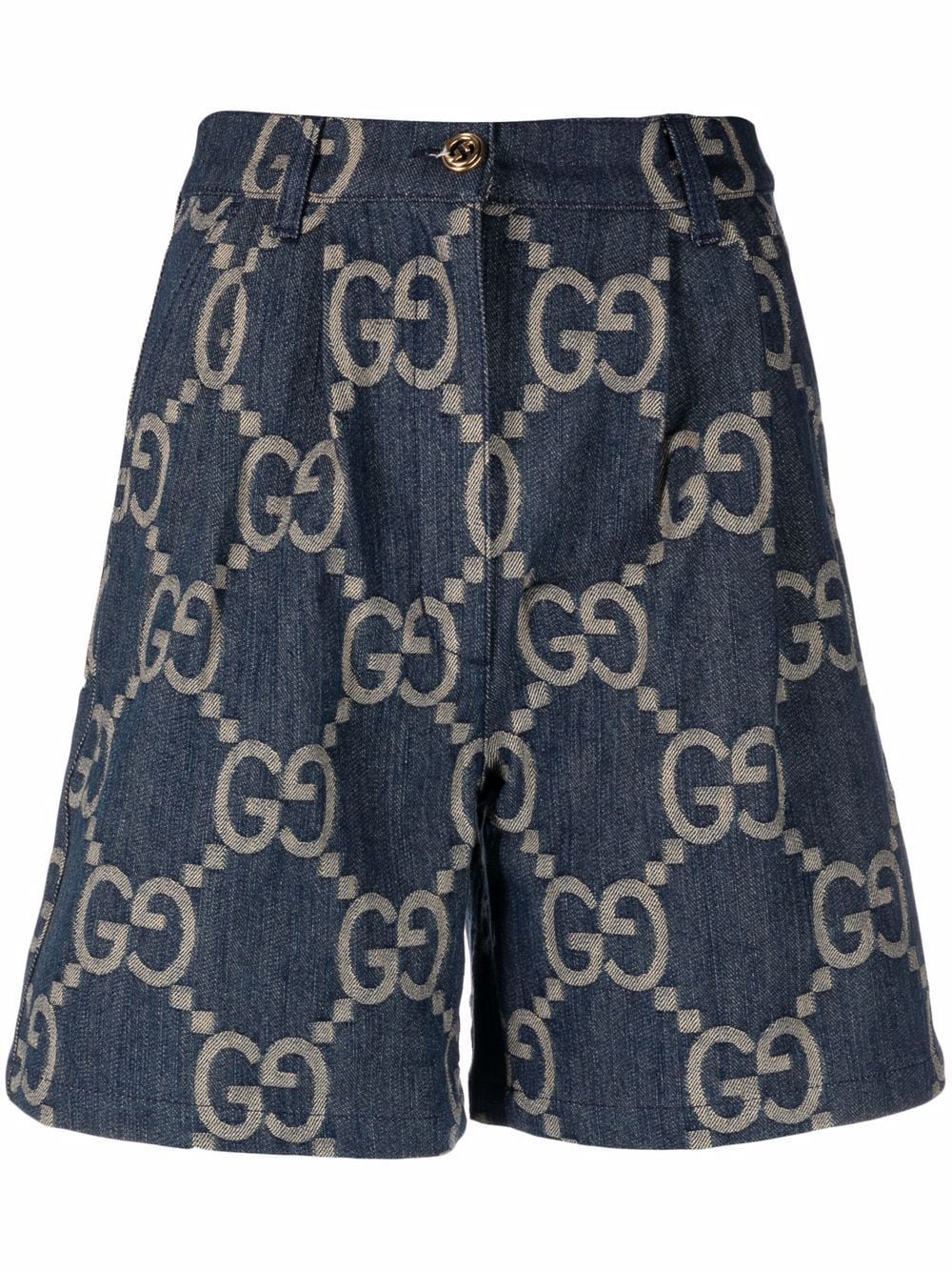 Shop Gucci Gg Jacquard Denim Shorts In Blue
