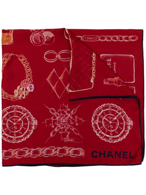 CHANEL graphic-print silk scarf Women