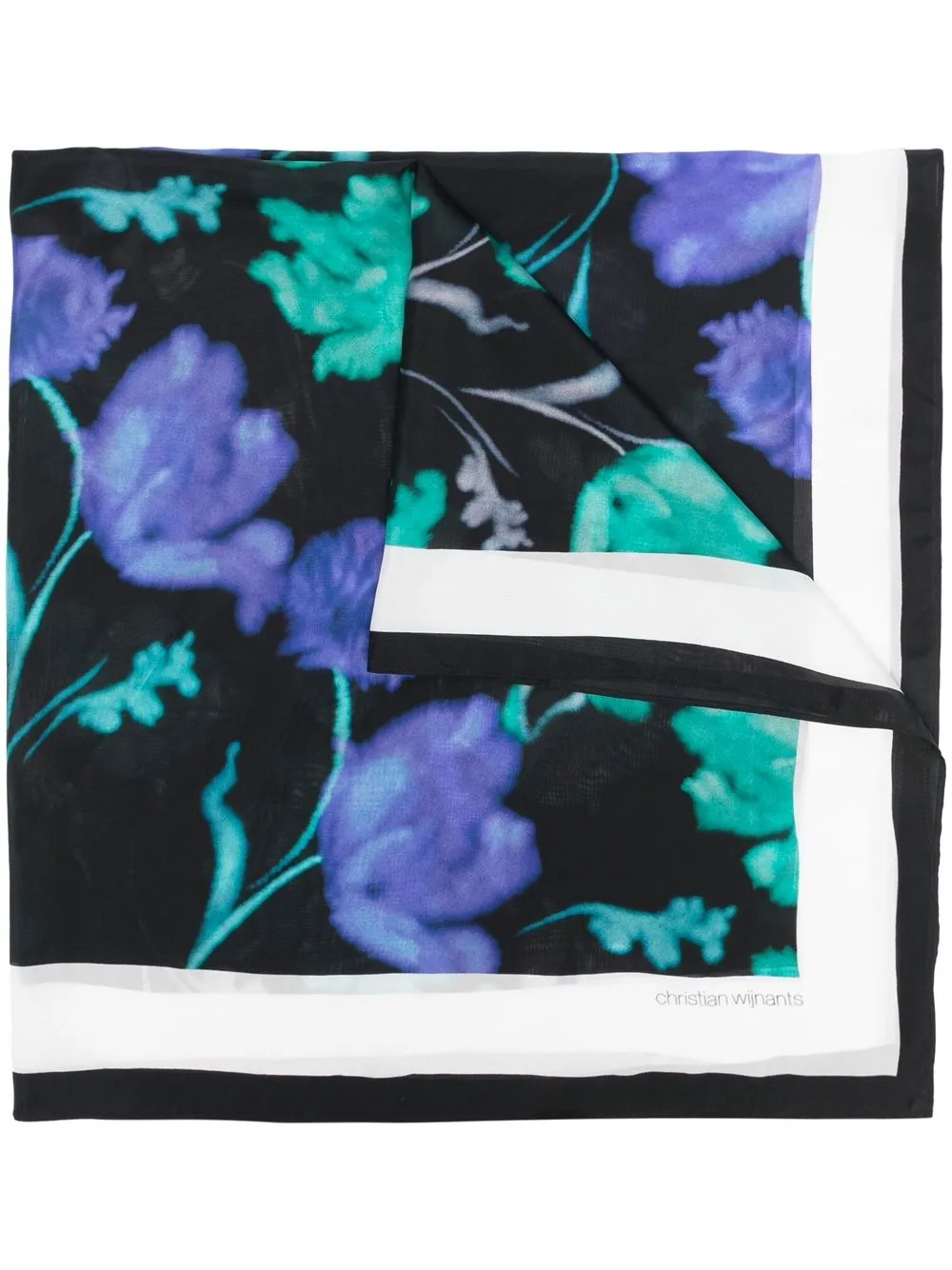 

Christian Wijnants Ansa peonies-print silk scarf - Black