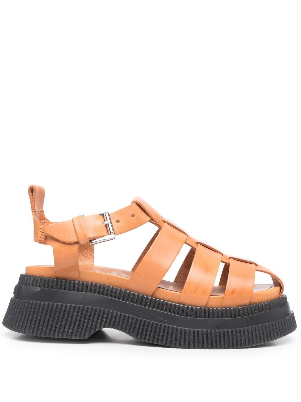 Shop Ganni Creepers Caged Sandals In Brown