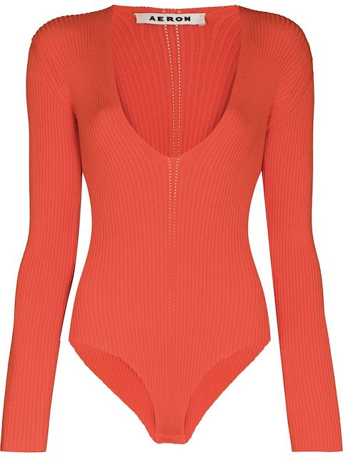 AERON Falaise V-neck ribbed knit bodysuit