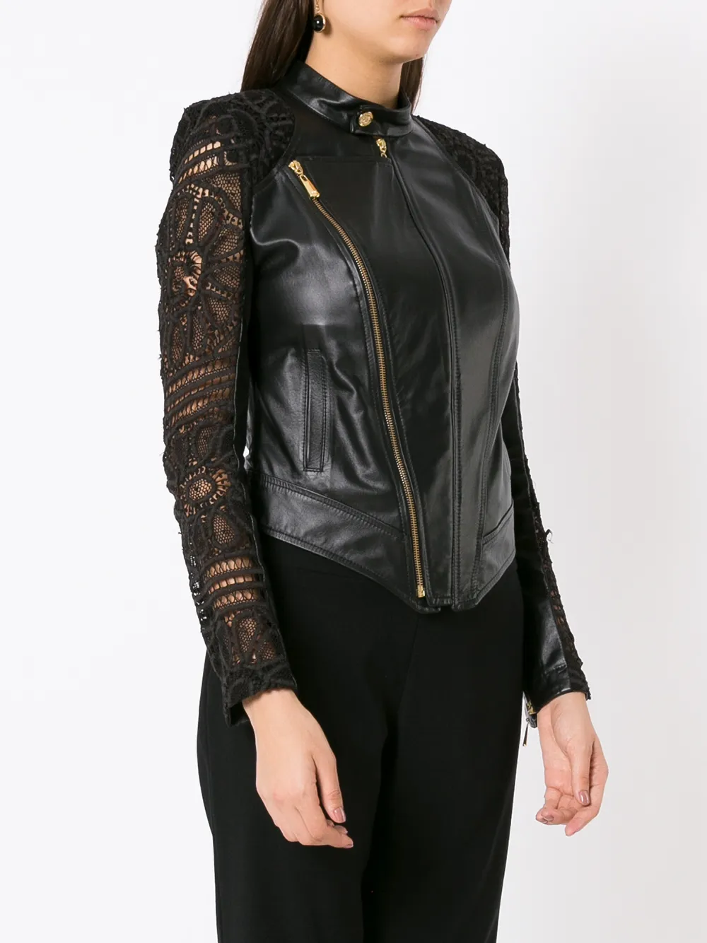 Martha Medeiros Licia lace-sleeves Leather Jacket - Farfetch
