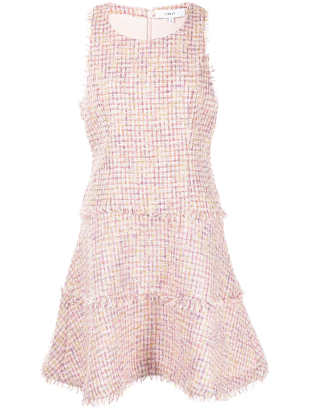 

Likely vestido de tweed con ribete en flequillo - Rosado