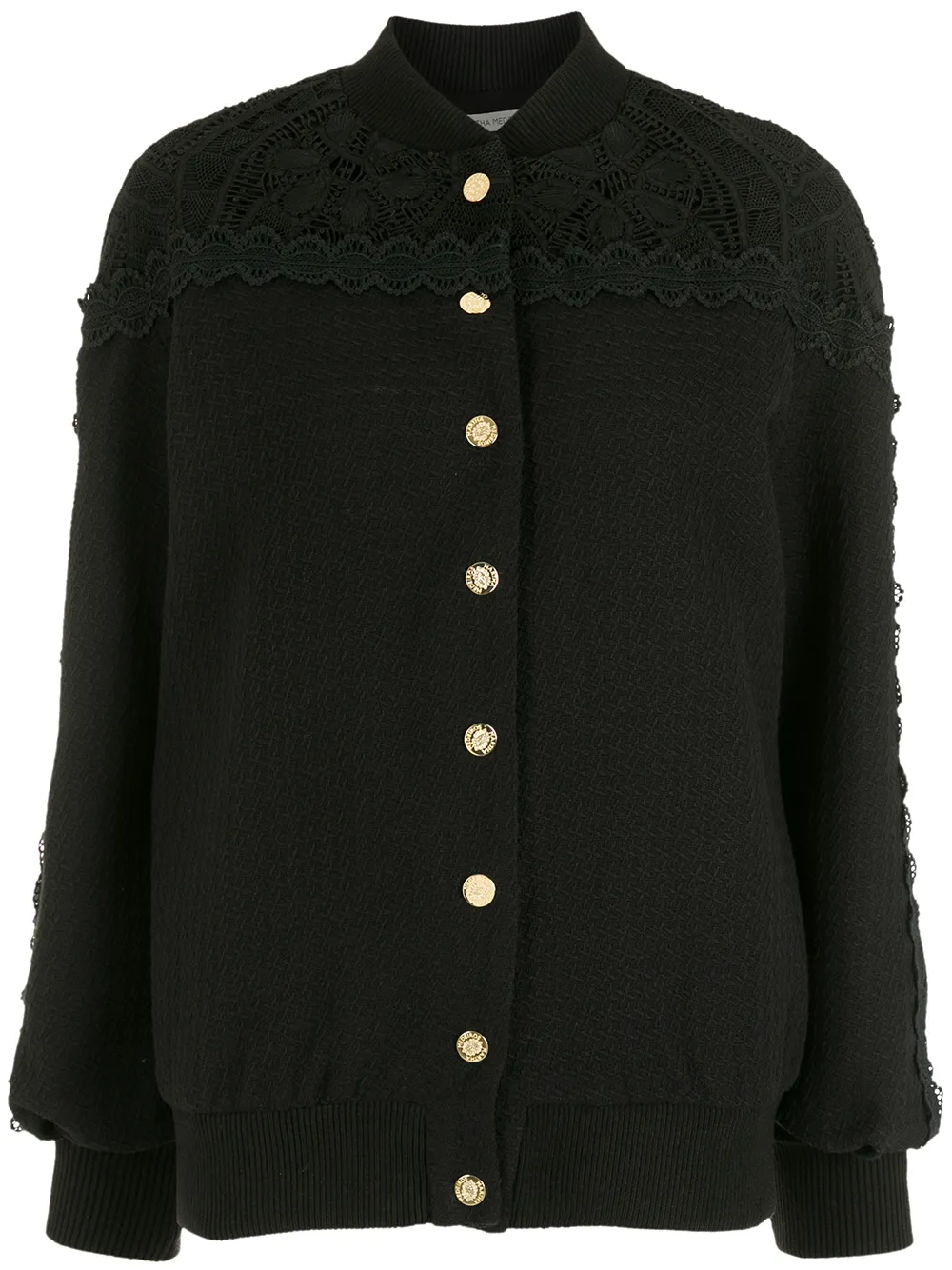 Martha Medeiros Lace-panelled Tweed Bomber Jacket In Black