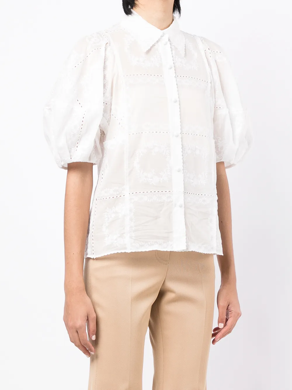  Chloé Embroidered-design Puff-sleeve Shirt - White 