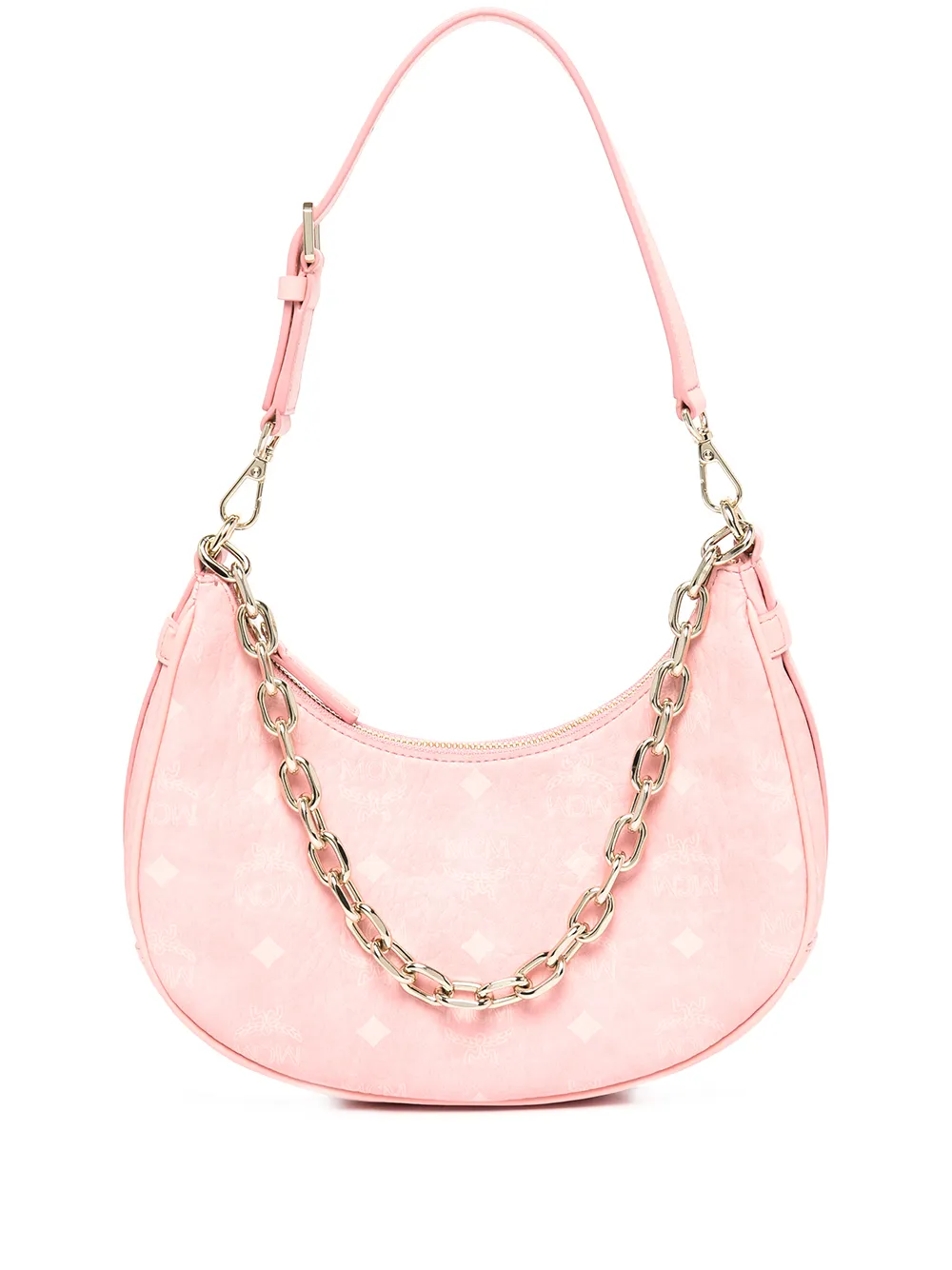 

MCM bolsa de hombro Aren Crescent pequeña con logo - Rosado