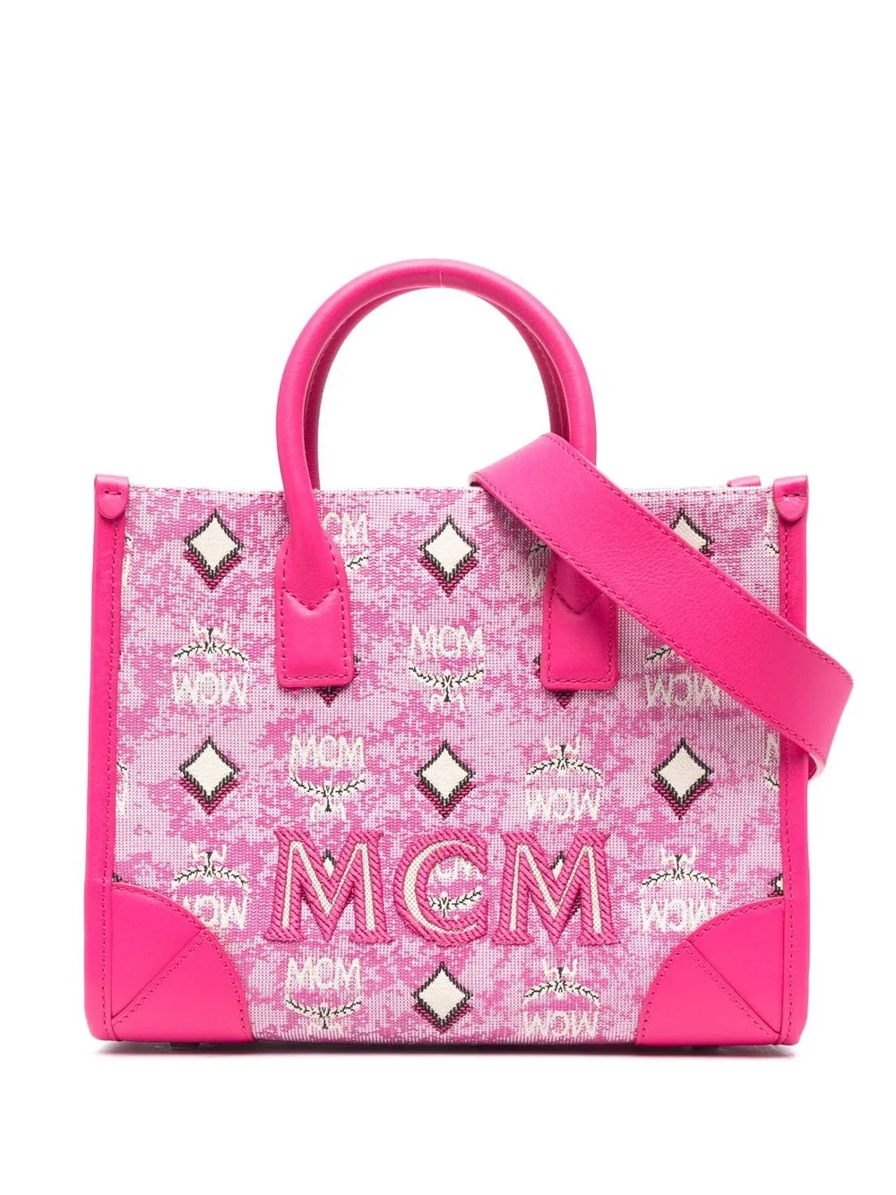 

MCM tote con logo en jacquard - Rosado