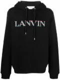 Lanvin embroidered-logo drawstring hoodie - Black