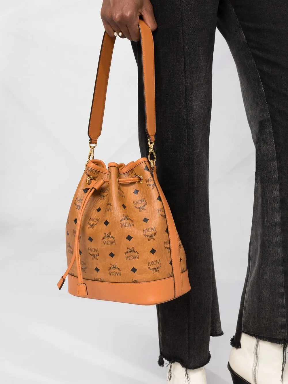 mcm cognac bucket bag