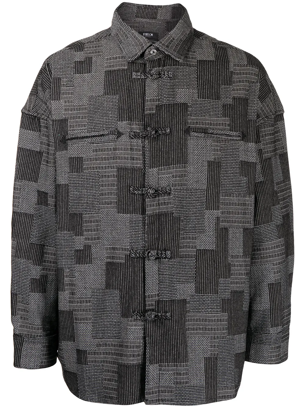 FIVE CM patchwork-print toggle-fastening jacket
