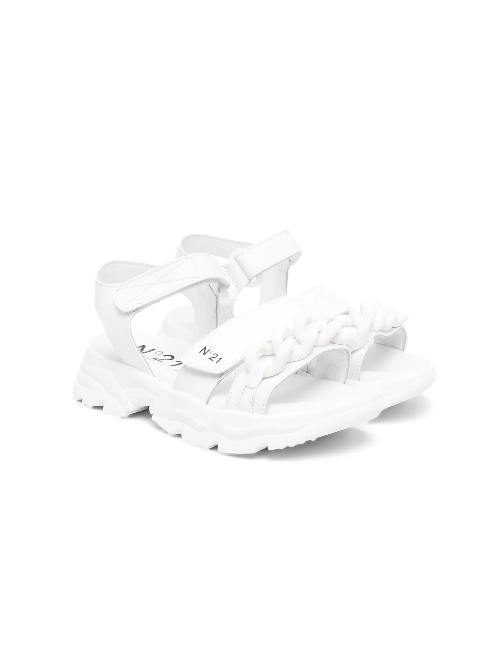 

Nº21 Kids chain-trim logo-print sandals - White
