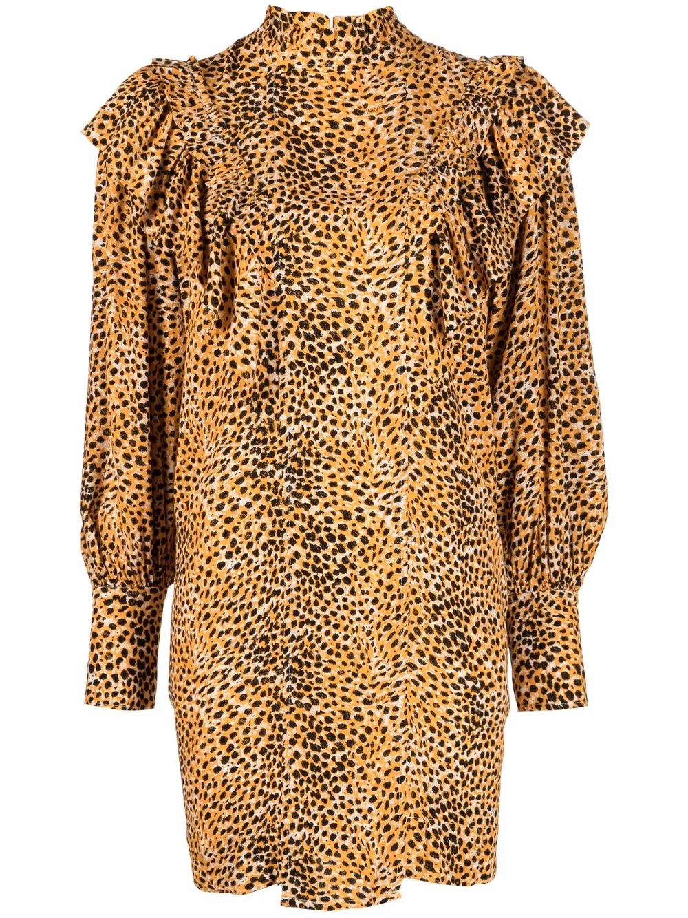 

GANNI vestido con volantes y estampado de leopardo - Naranja