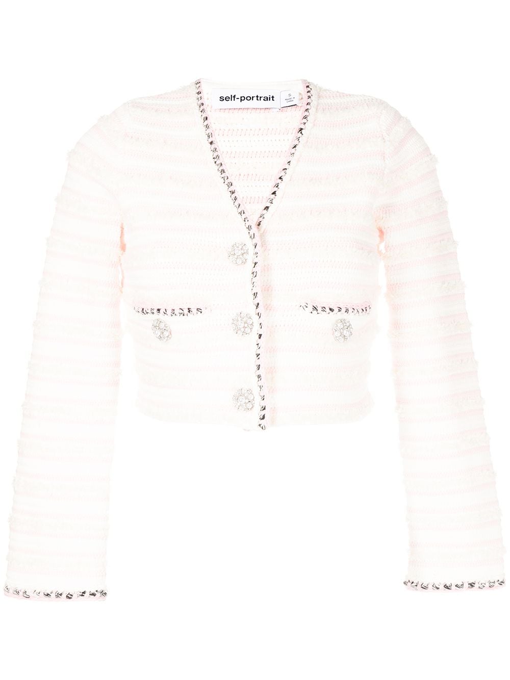 Self-Portrait pearl-embellished Striped Cropped Cardigan - Farfetch