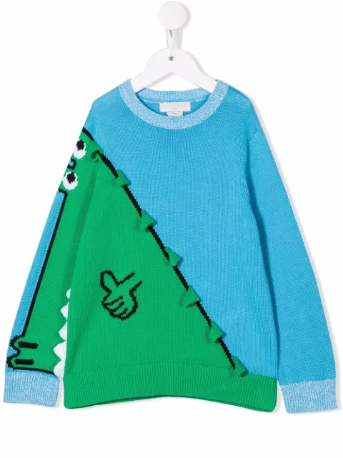Stella McCartney Kids كنزة منسوجة بطبعة تمساح