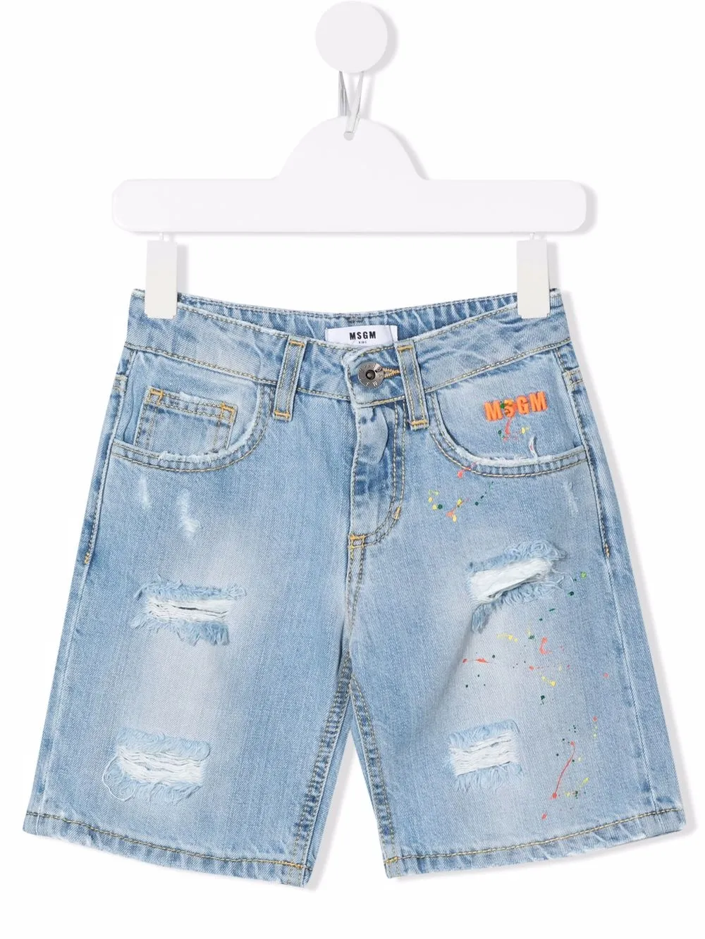 

MSGM Kids distressed-effect knee-length denim shorts - Blue