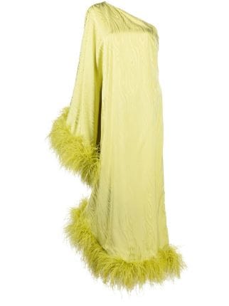 One Shoulder Feather Trim Gown