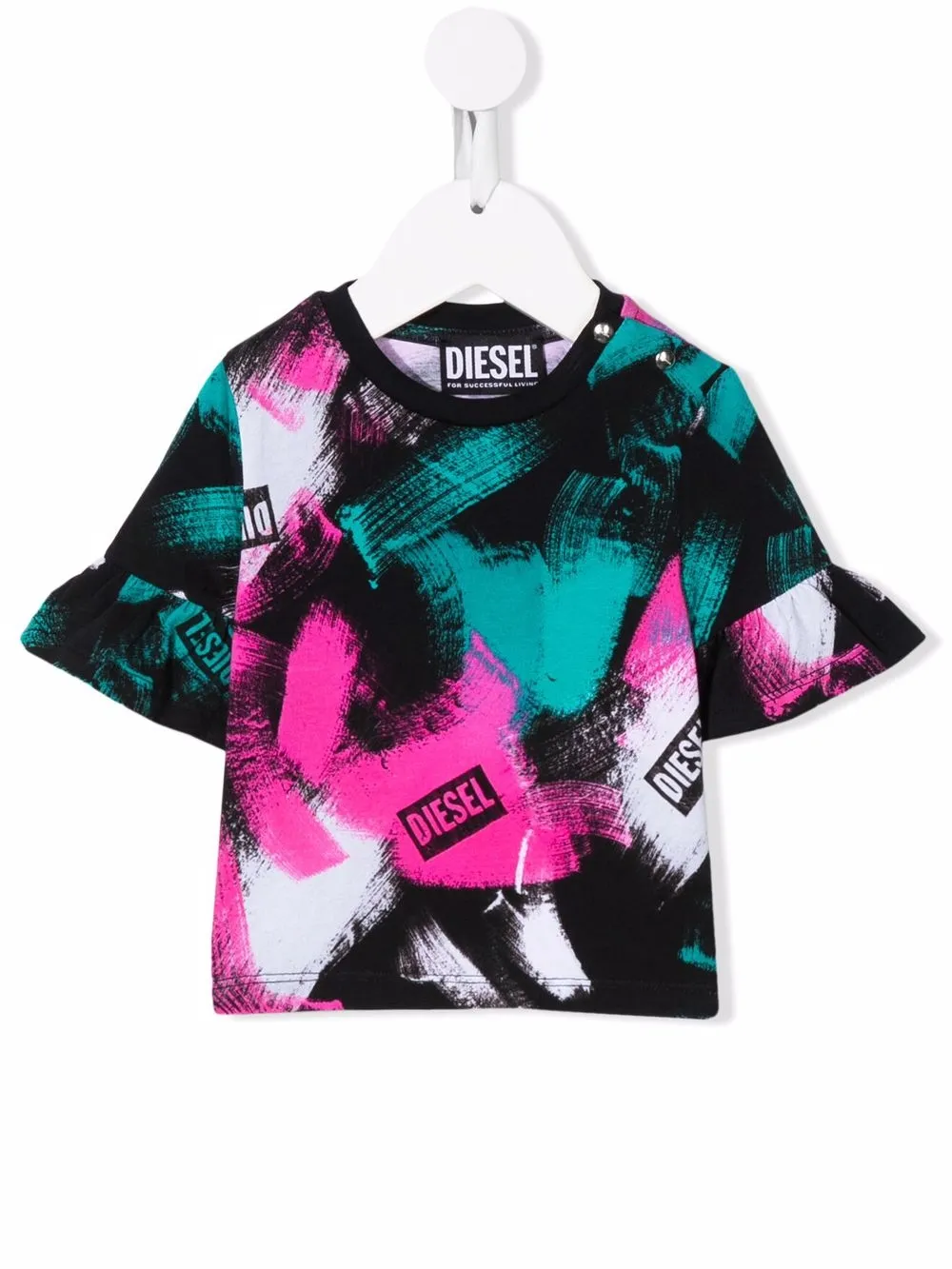 

Diesel Kids playera con estampado tie-dye y logo - Negro