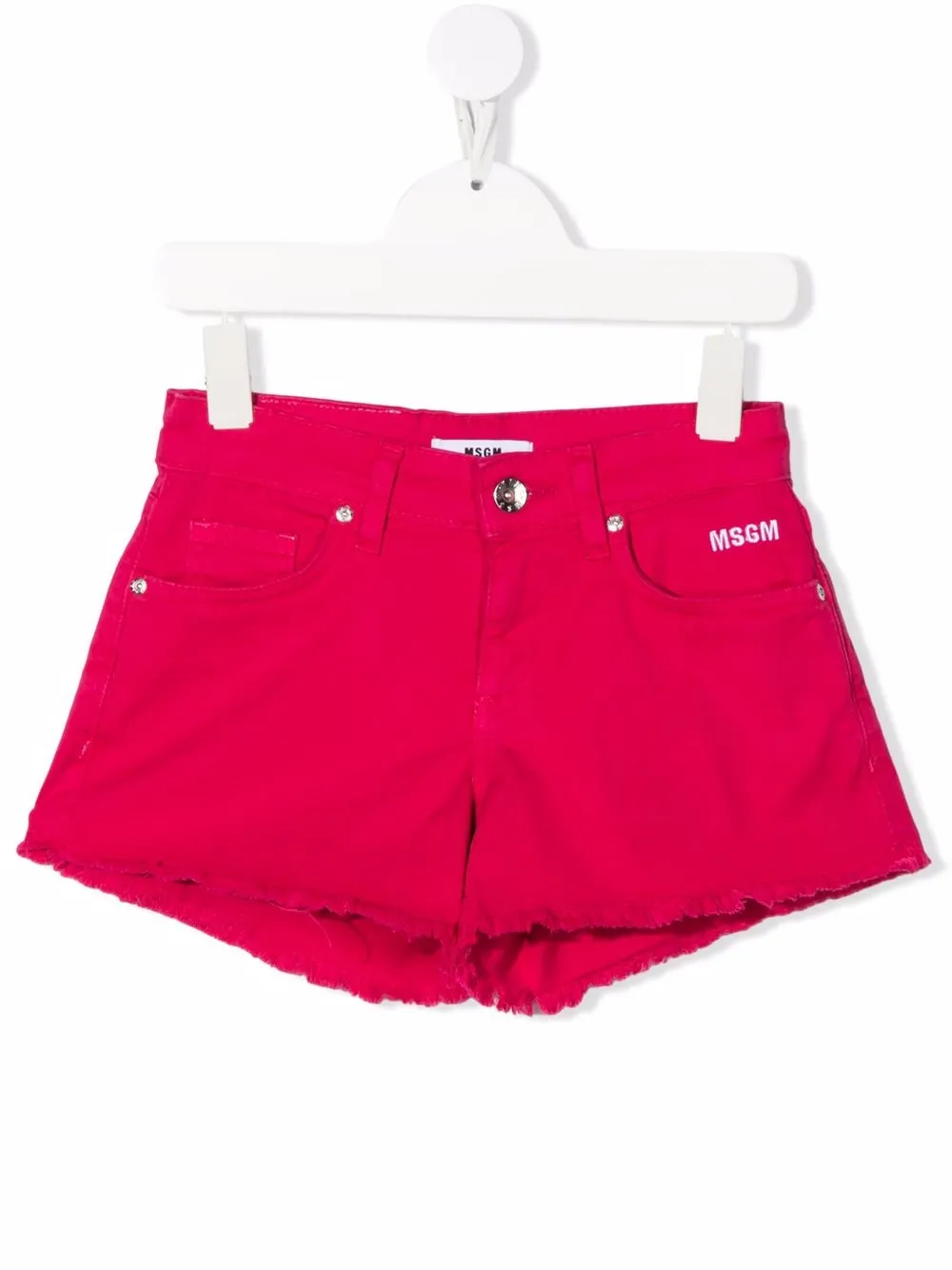 

MSGM Kids logo-embroidered frayed denim shorts - Pink