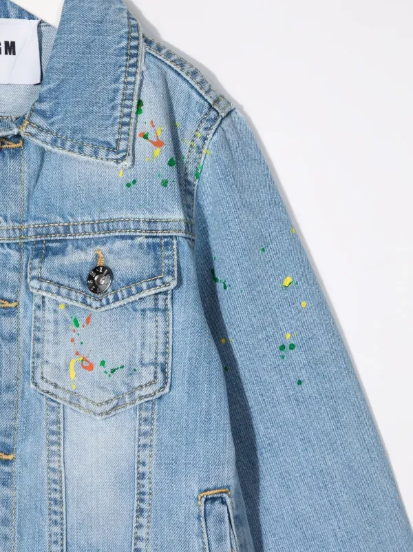 MSGM Kids paint-splatter Denim Jacket 