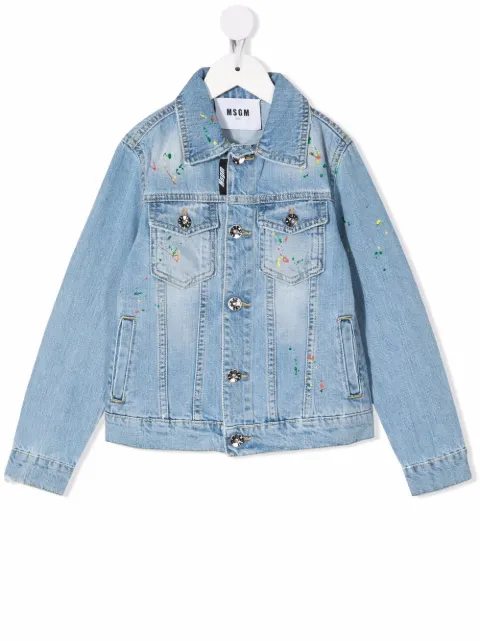 Msgm Kids جاكيت جينز بتأثير رذاذ الطلاء
