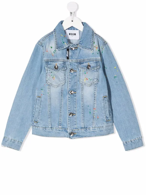 MSGM Kids paint-splatter Denim Jacket 