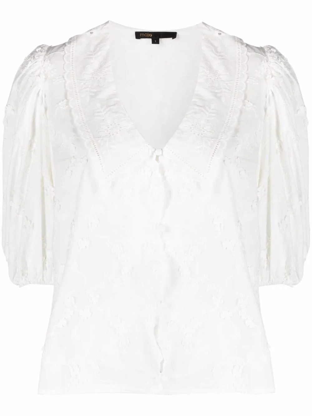 

Maje embroidered puff-sleeve blouse - White