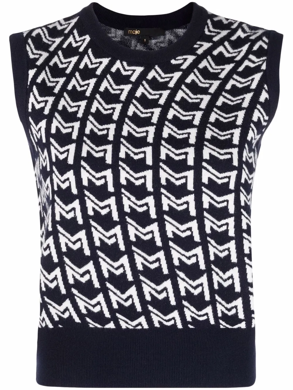 

Maje monogram-pattern crew-neck knitted top - Blue