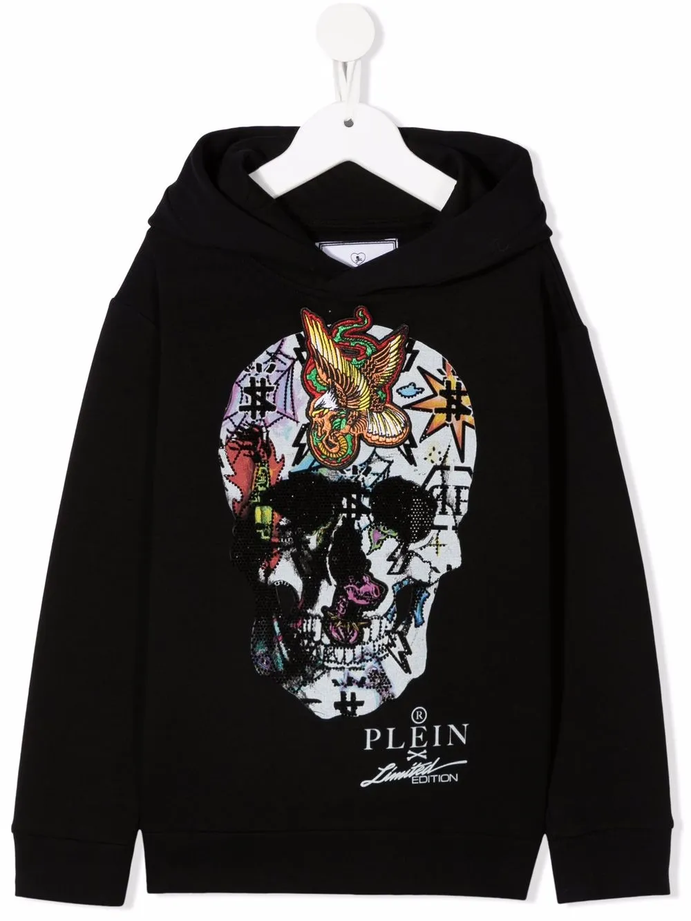 

Philipp Plein Junior logo skull print hoodie - Black