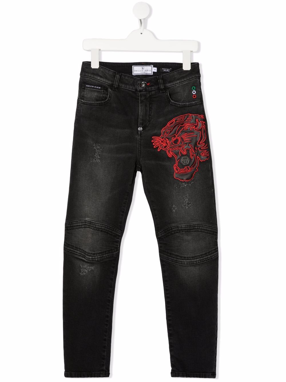 

Philipp Plein Junior tiger-embroidered straight leg jeans - Grey