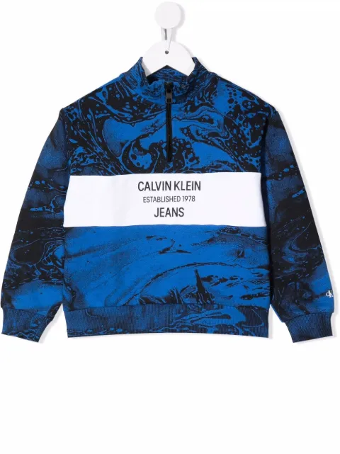 Calvin Klein Kids marbled logo half-zip sweatshirt