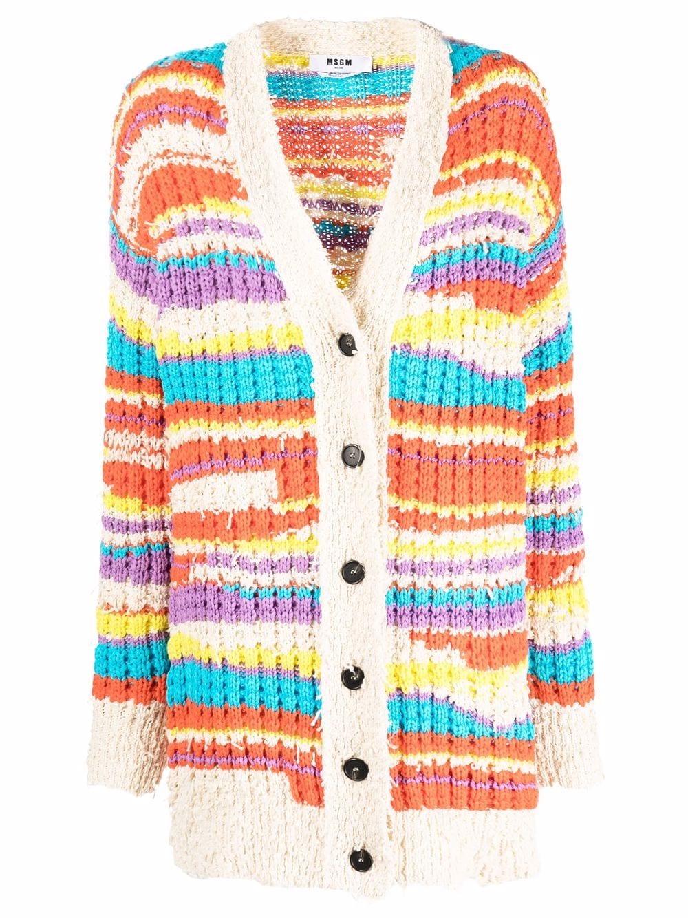 MSGM Striped Chunky Knit Cardigan Farfetch