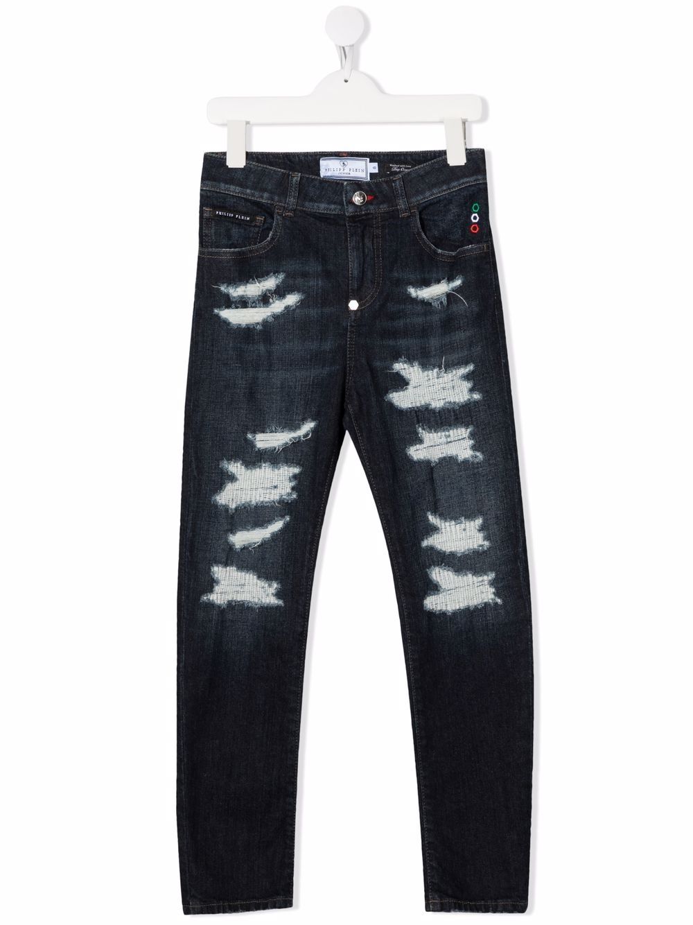 Philipp Plein Junior distressed slim-cut jeans - Blue