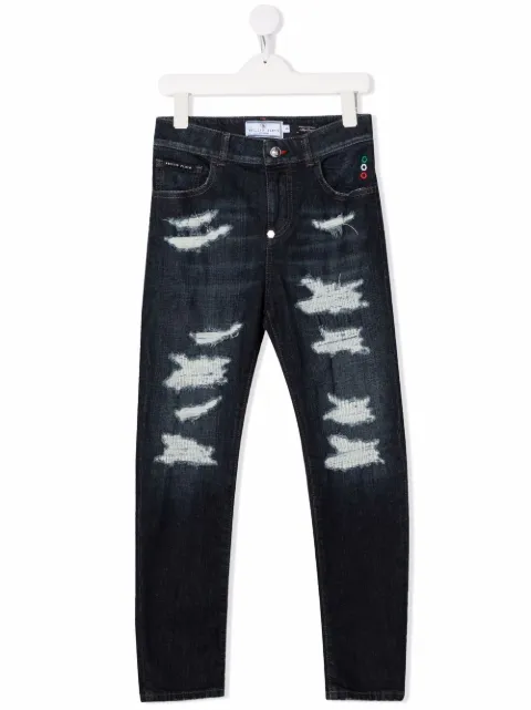 Philipp Plein Junior Calça jeans slim com efeito destroyed