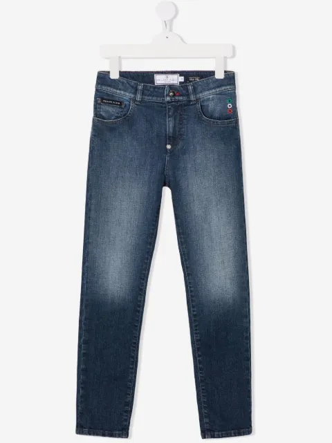 Philipp Plein Junior logo-patch slim-cut jeans