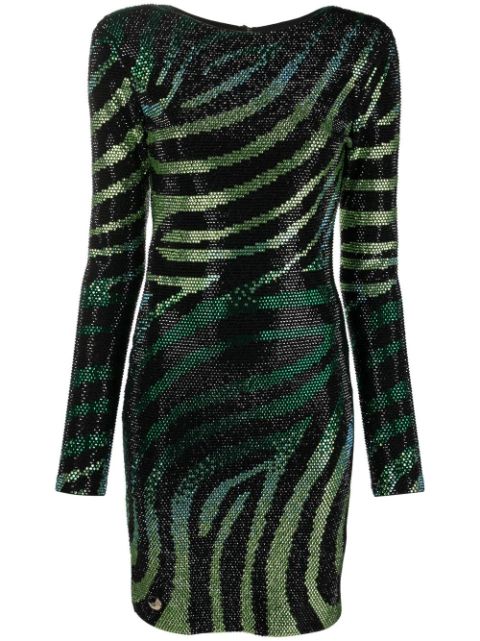 Philipp Plein crystal-embellished zebra-print dress Women