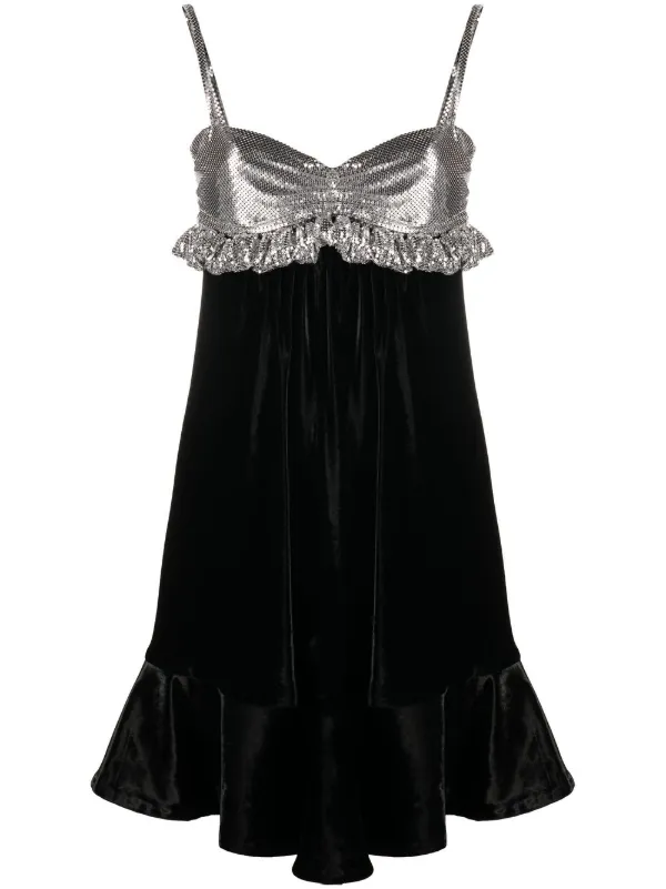 Rabanne Two-tone Velvet Minidress in Black