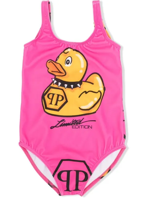 Philipp Plein Junior مايوه برقبة U وطبعة جرافيك