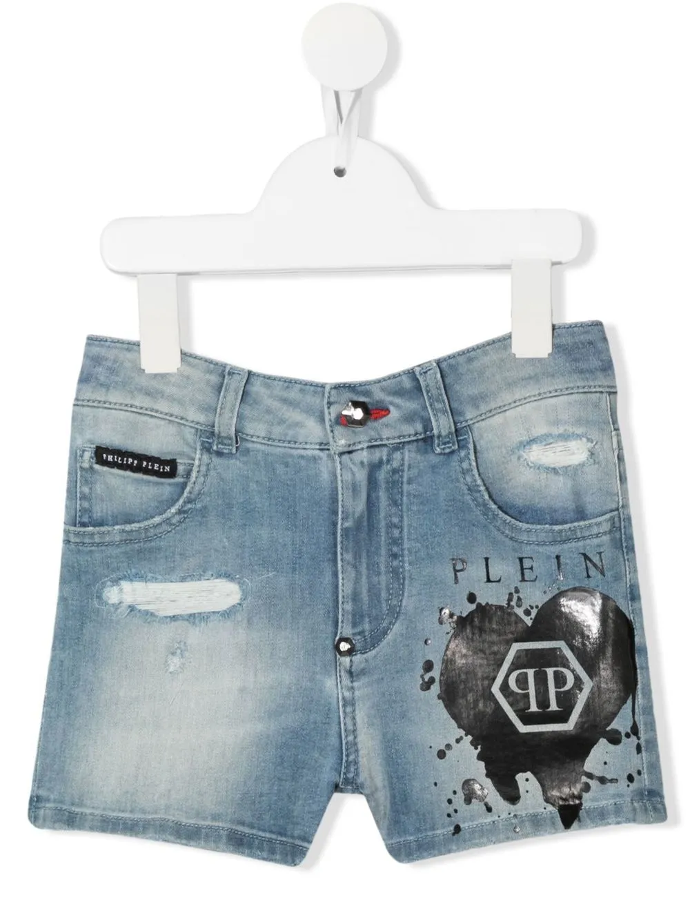 

Philipp Plein Junior logo-print distressed-effect denim shorts - Blue