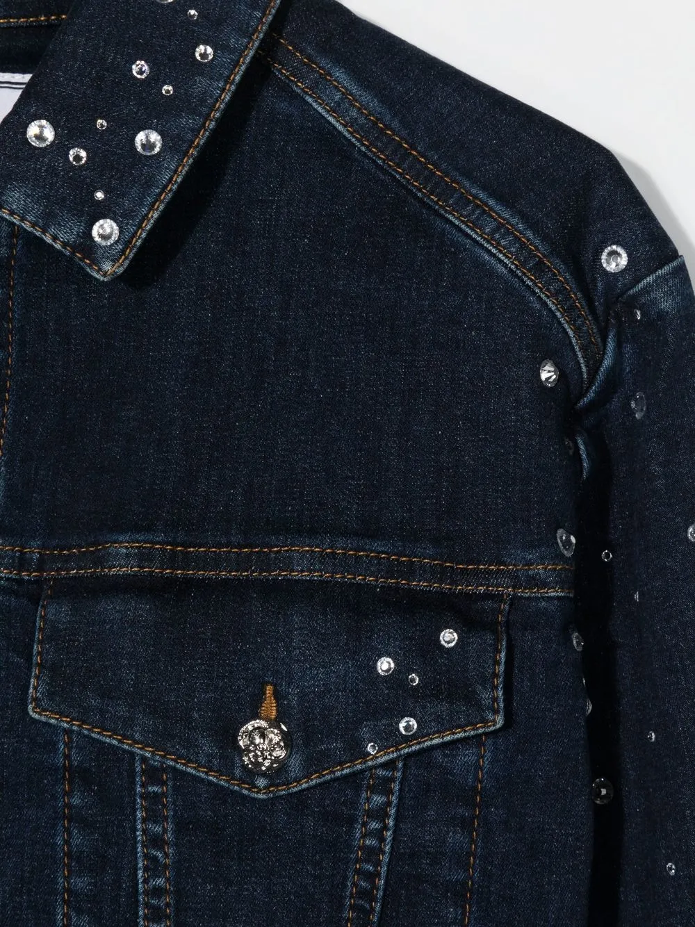  Philipp Plein Junior Crystal-embellished Four-pocket Denim Jacket - Blue 