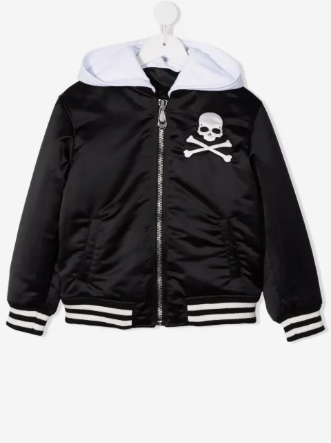 Philipp Plein Junior hooded skull bomber jacket