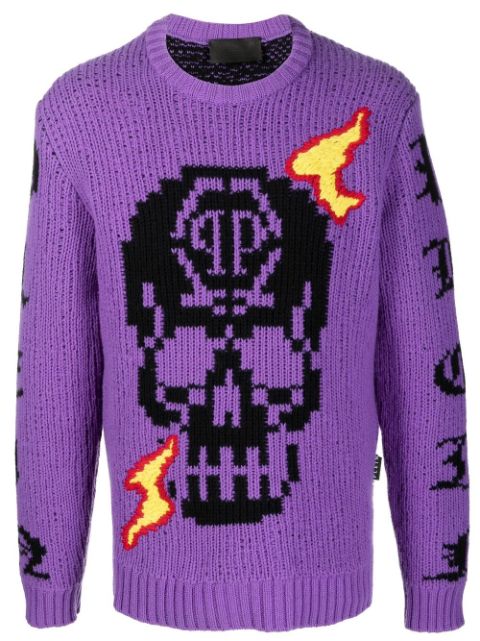 Philipp Plein Skull logo embroidered jumper Men