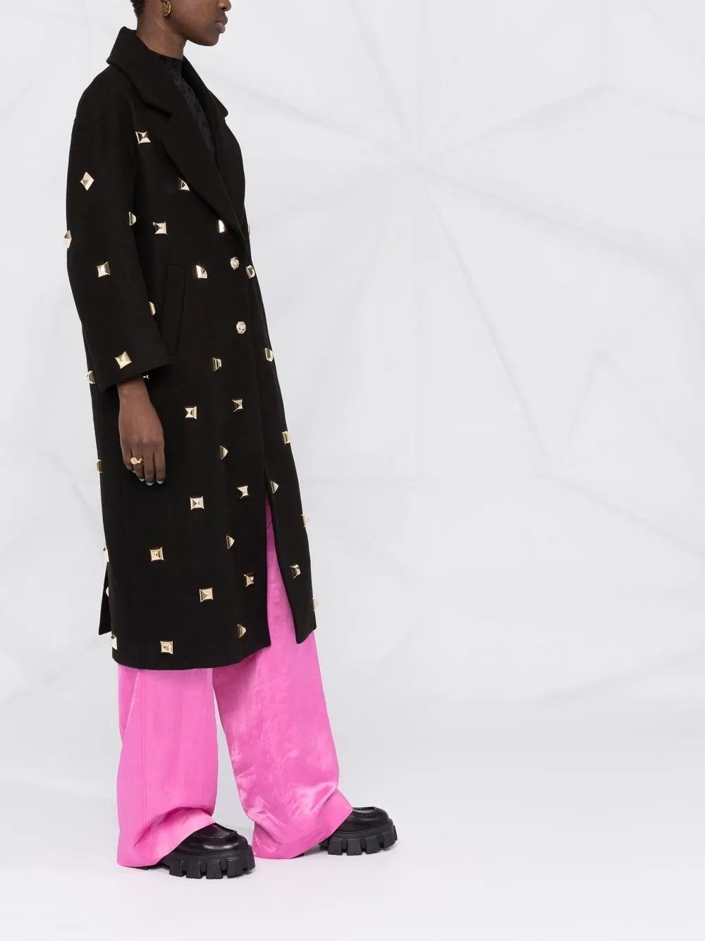 Philipp Plein Studded Oversize Coat In Black