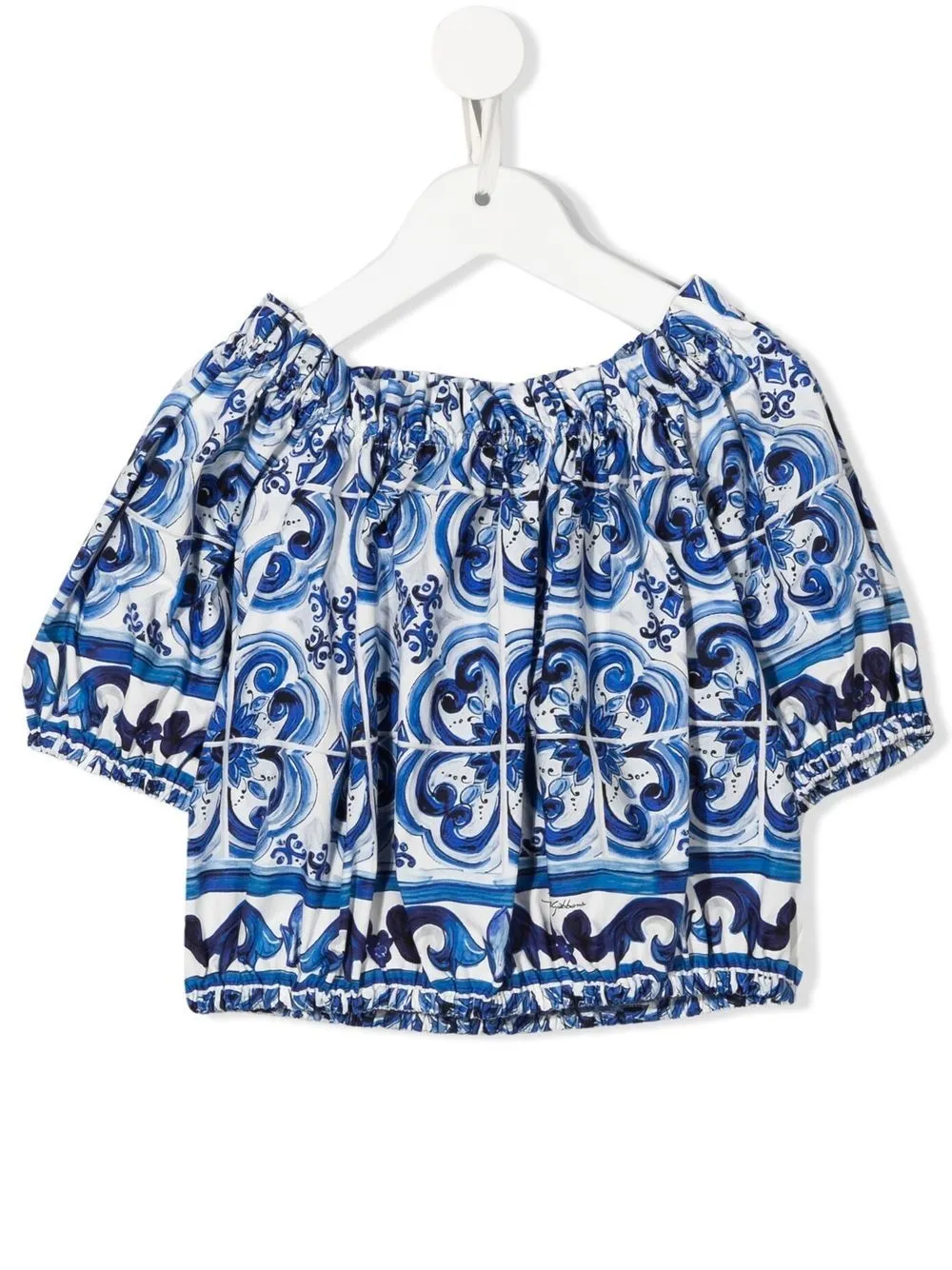 

Dolce & Gabbana Kids top fruncido con estampado Mayólica - Azul