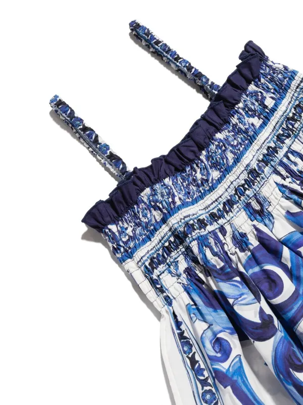 Dolce & Gabbana Kids Majolica-print Poplin Dress | White | FARFETCH