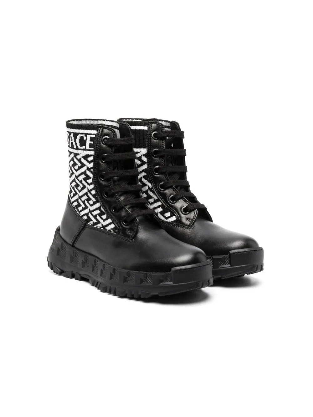 

Versace Kids La Greca patterned jacquard boots - Black