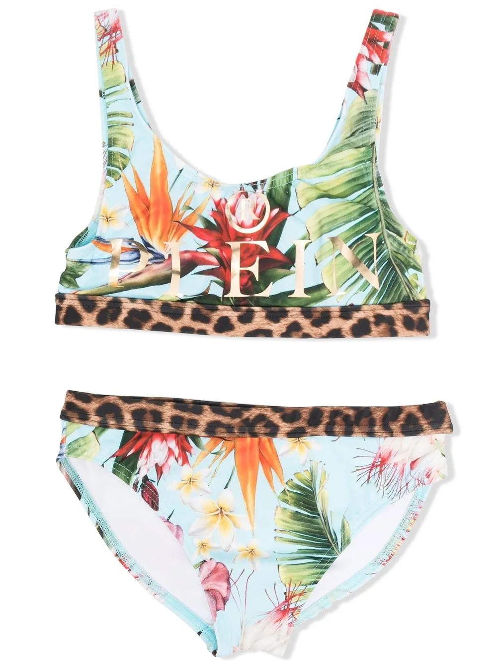 Philipp Plein Junior bikini con logo estampado - Azul