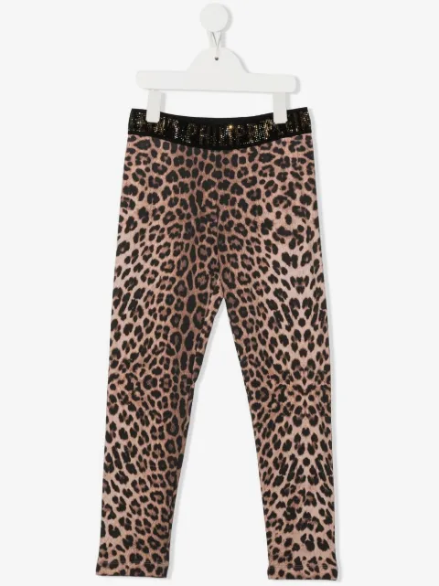 Philipp Plein Junior leopard-print logo-waist leggings 