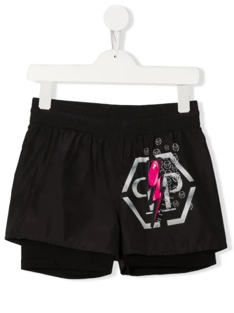 Philipp Plein Junior logo-print layered swimshorts