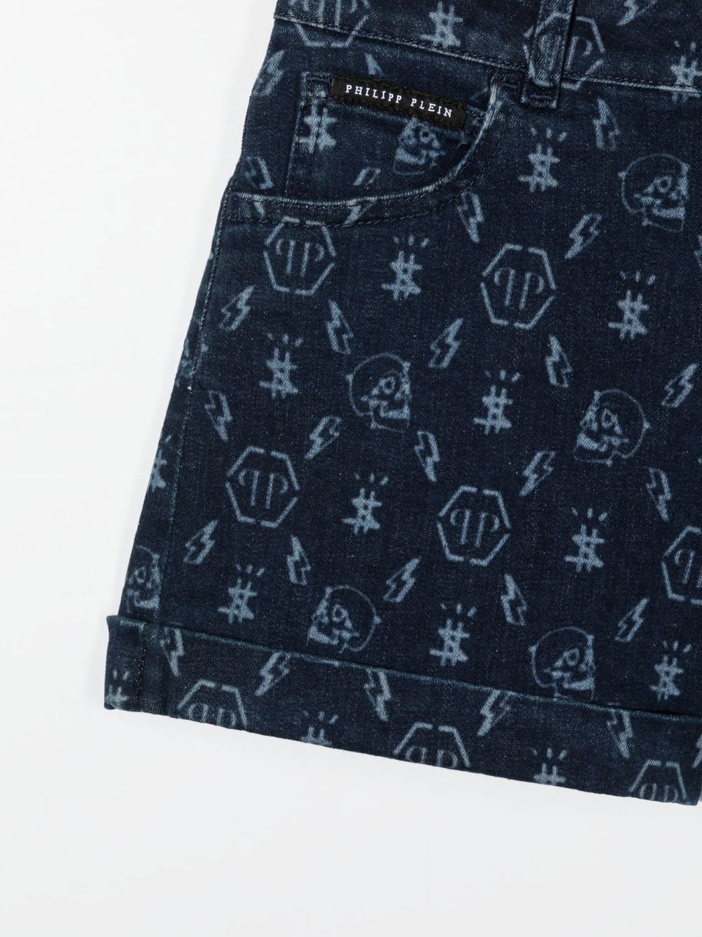 Shop Philipp Plein Junior Monogram-print Five-pocket Denim Shorts In Blue