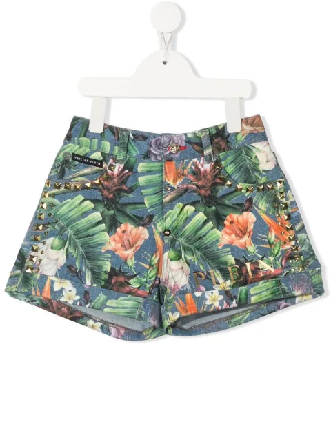 Philipp Plein Junior shorts con estampado floral 